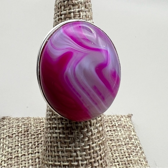 New Pink Botswana Agate Stone Silver Overlay Ring Size 5.5 - Picture 4 of 9